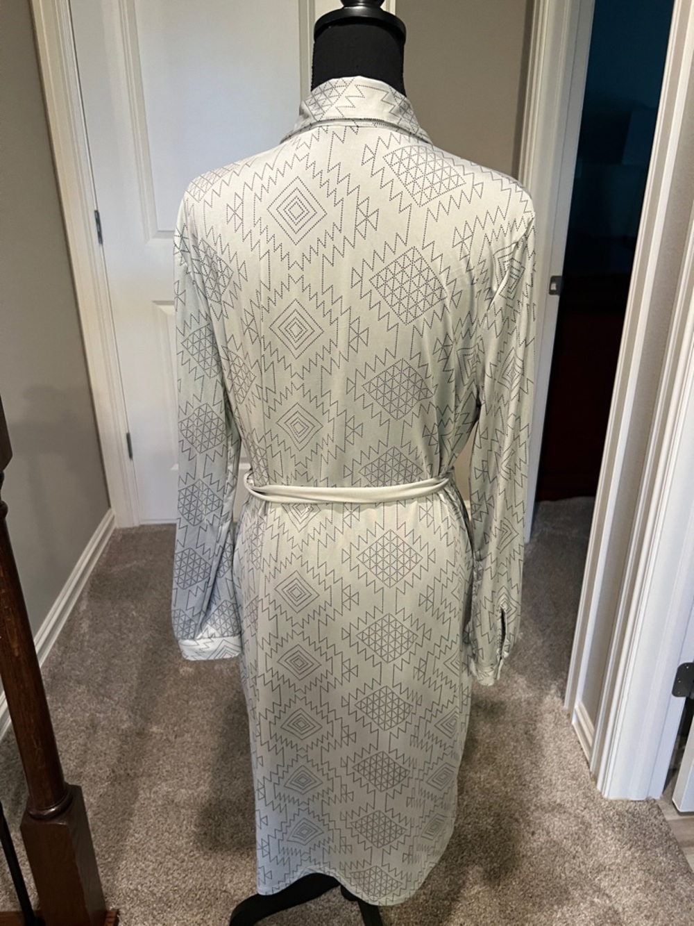 LuLaRoe Light Green Aztec Shirt Dress with Self Tie - Picture 8 of 10